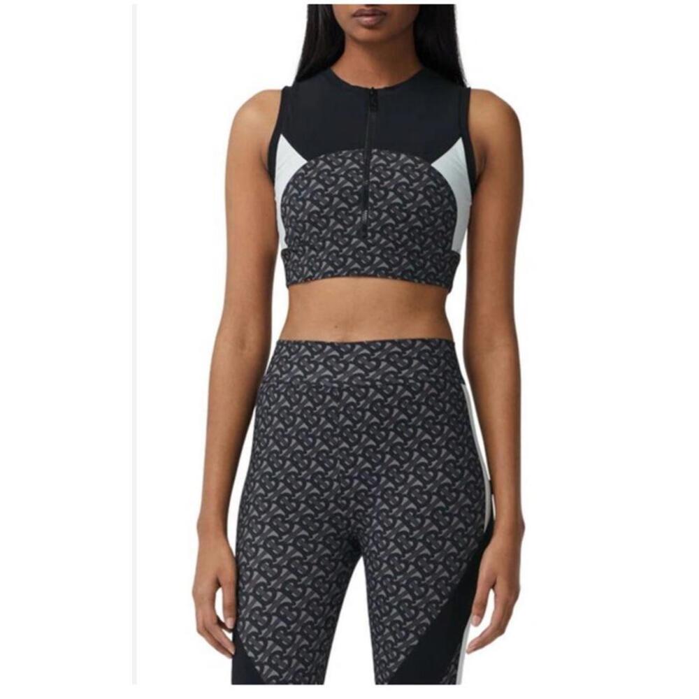 NWT$350 Burberry Color-Block Monogram Print Cropped Top